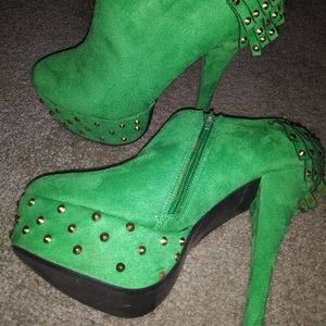 Beautiful Suede High Heel Boots w/ Gold Studs